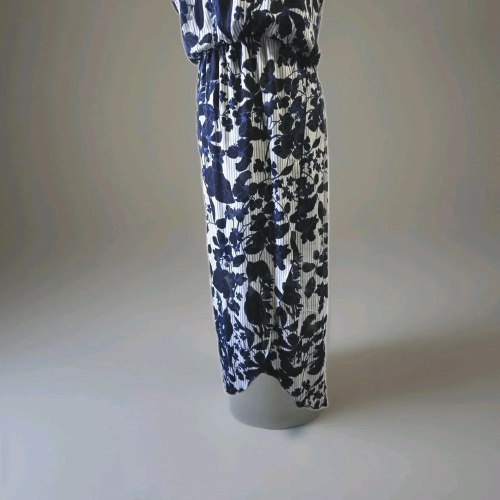 En Focus Studio Maxi Dress Women's Sz 14 Blue Gray Sleeveless Floral‎ Mock Neck - Picture 4 of 14